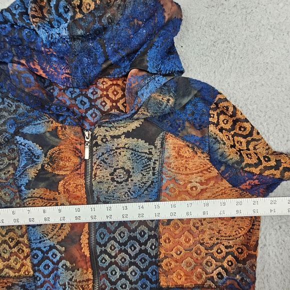 Kamana Boho Hooded Zip Jacket Burnout Tapestry Print Blue Orange L - Picture 5 of 8